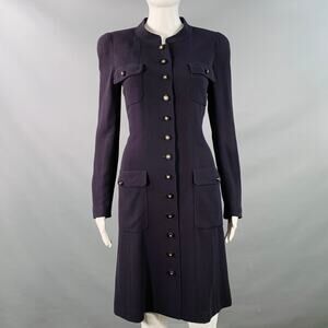 CHANEL Vintage 1996 Size 6 Navy Long Sleeve Below Knee Dress